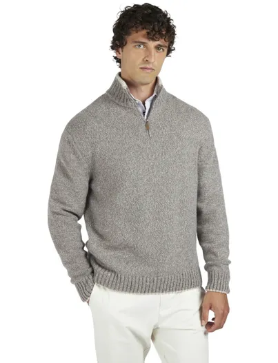 Paul & Shark Paul & Shark half zip trui grijs gemêleerd gebreid