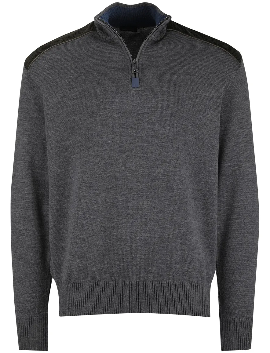 Paul & Shark trui antraciet half zip lamswol