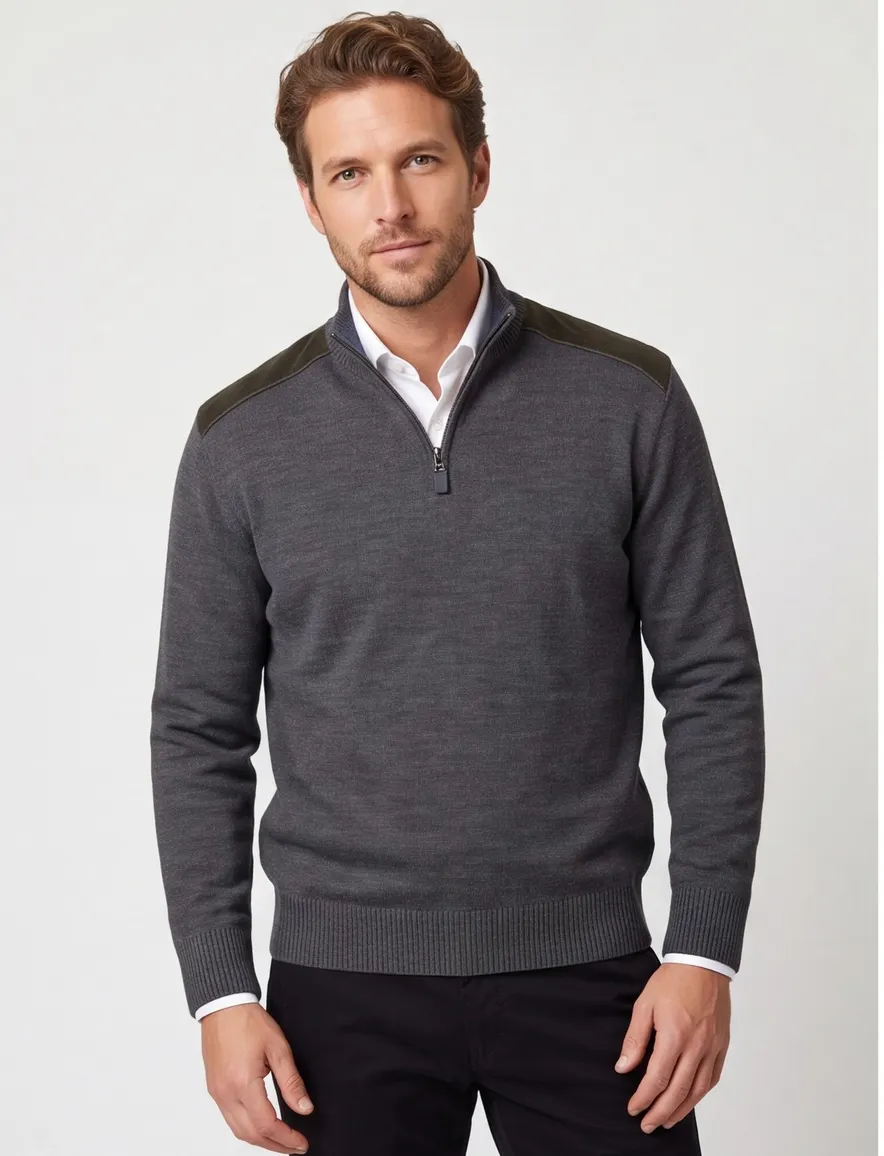 Paul & Shark trui antraciet half zip lamswol