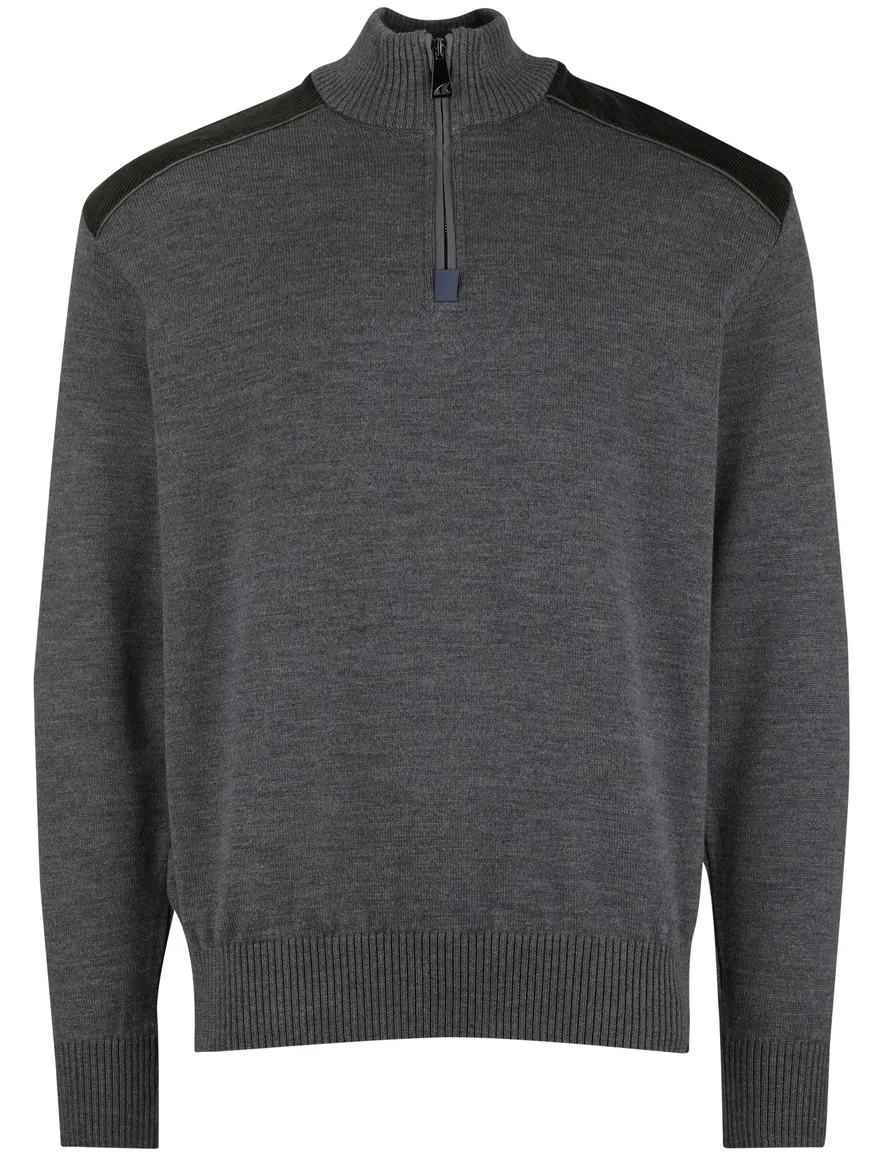 Paul & Shark trui antraciet half zip lamswol