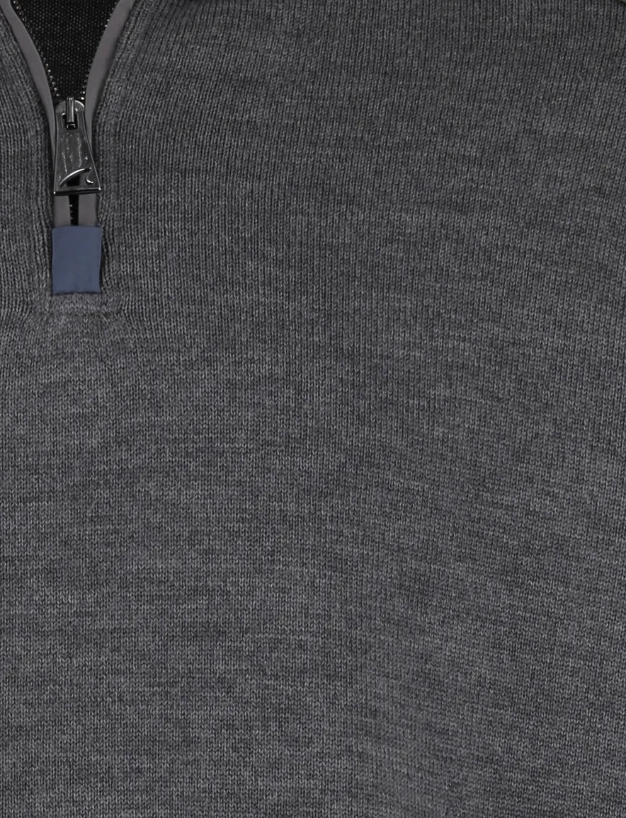 Paul & Shark trui antraciet half zip lamswol