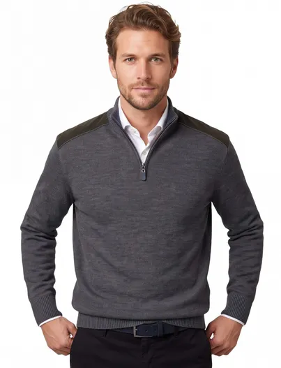 Paul & Shark Paul & Shark trui antraciet half zip lamswol