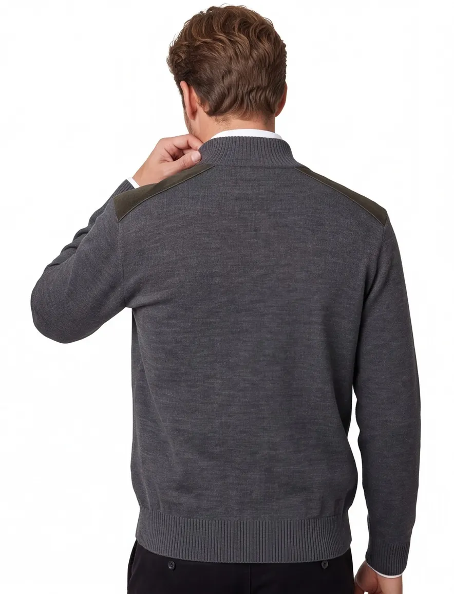 Paul & Shark trui antraciet half zip lamswol