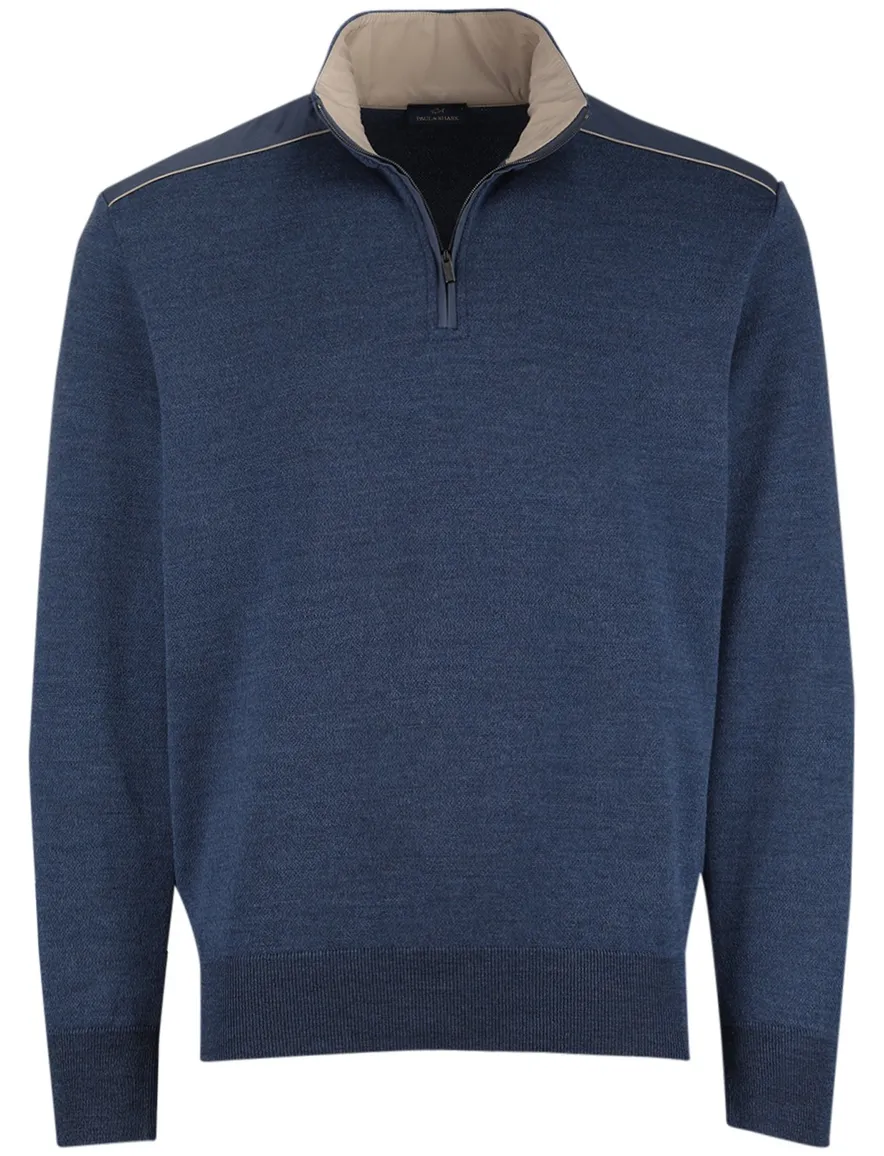 Paul & Shark trui half zip blauw lamswol