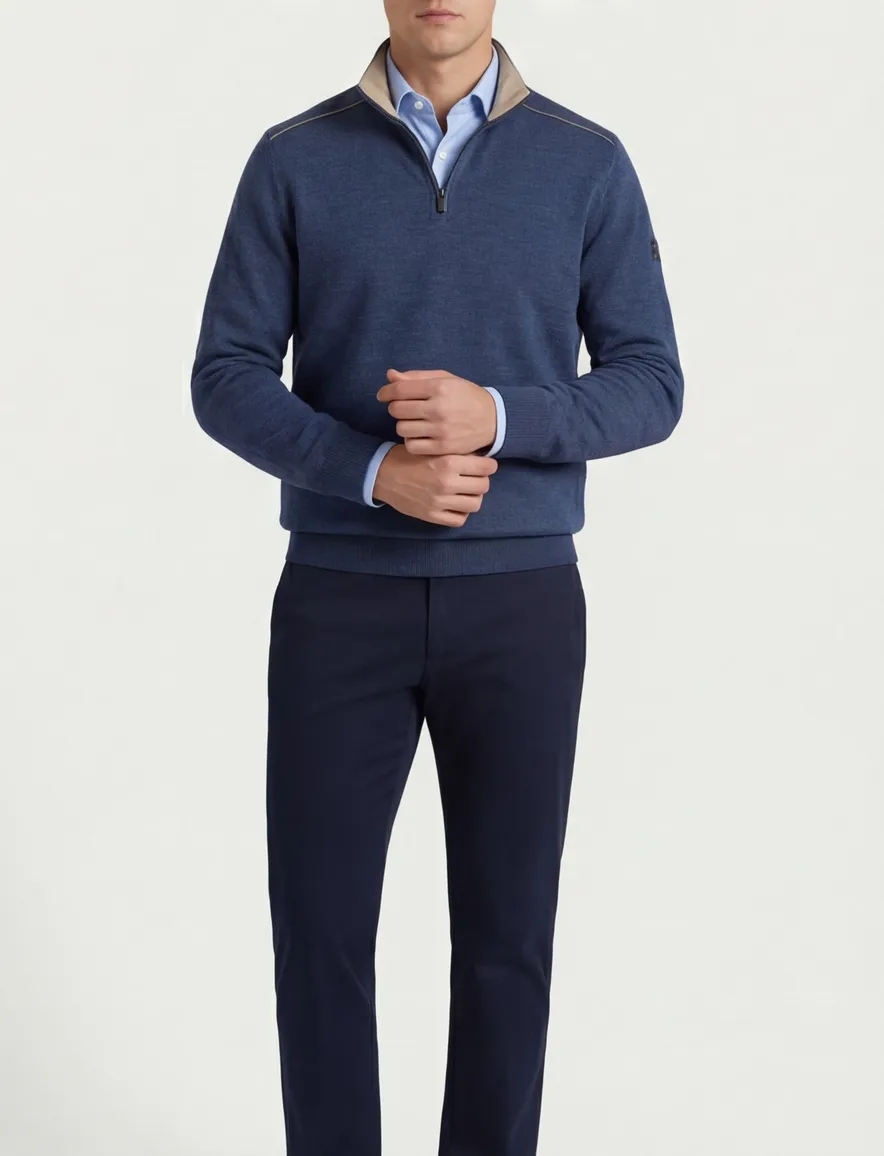 Paul & Shark trui half zip blauw lamswol