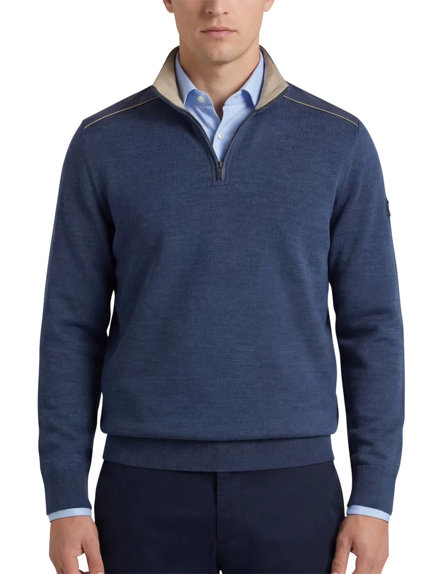 Paul & Shark trui half zip blauw lamswol