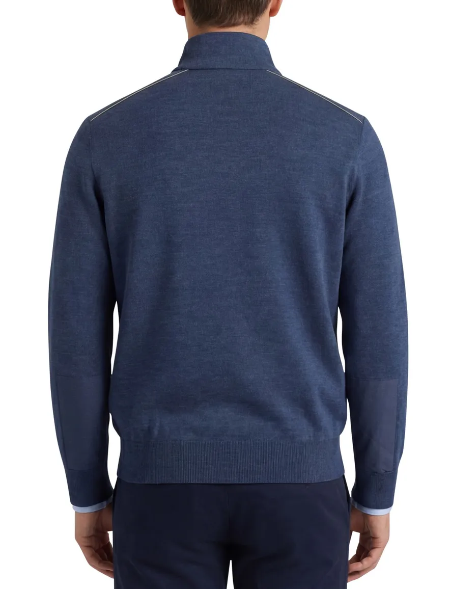 Paul & Shark trui half zip blauw lamswol