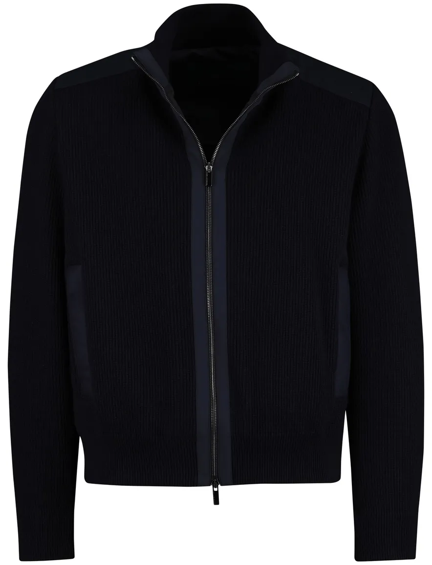 Paul & Shark jas effen donkerblauw effen gebreid lamswol