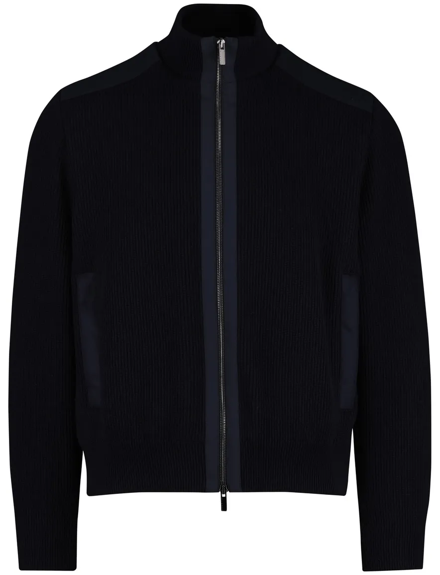 Paul & Shark jas effen donkerblauw effen gebreid lamswol