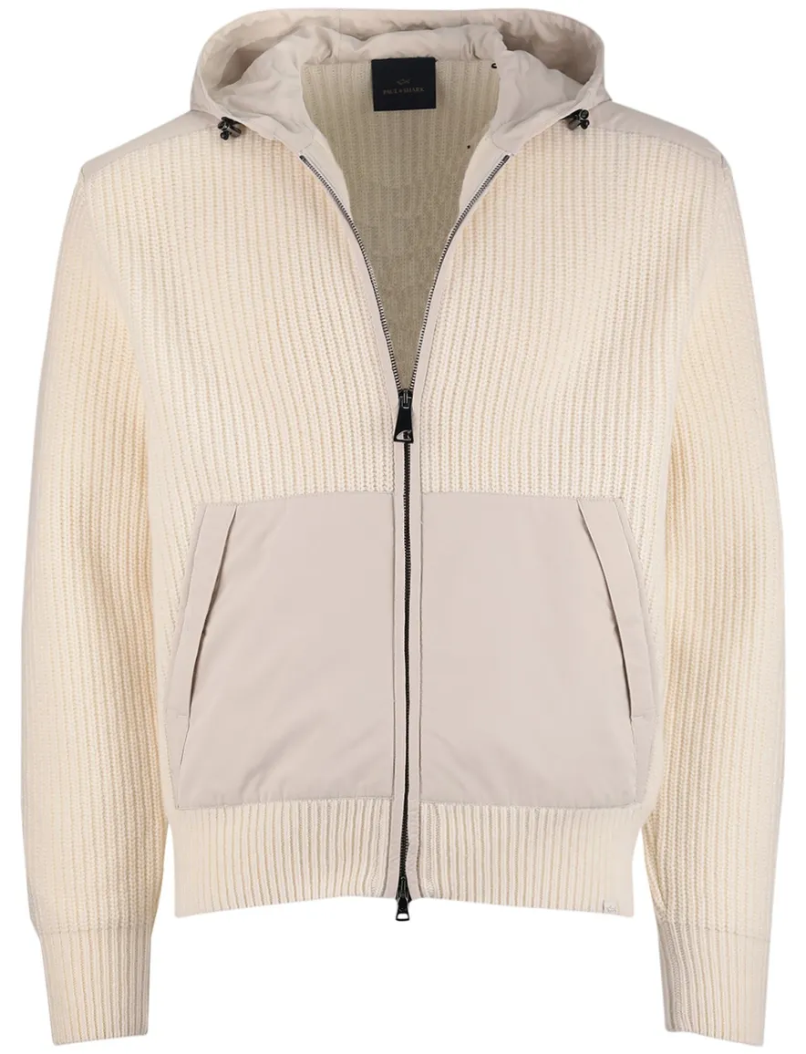 Paul & Shark vest beige effen lamswol wijde fit rib