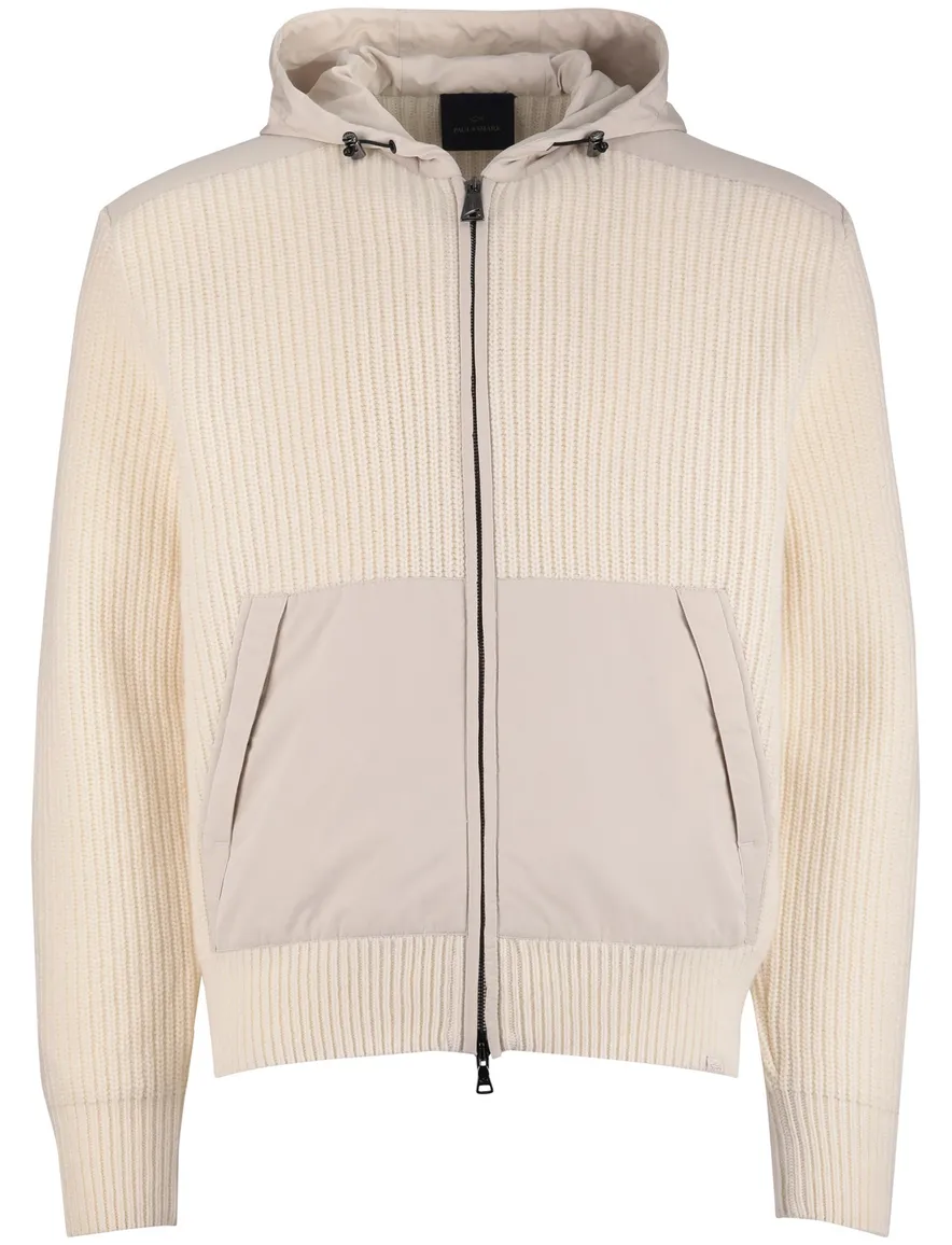 Paul & Shark vest beige effen lamswol wijde fit rib