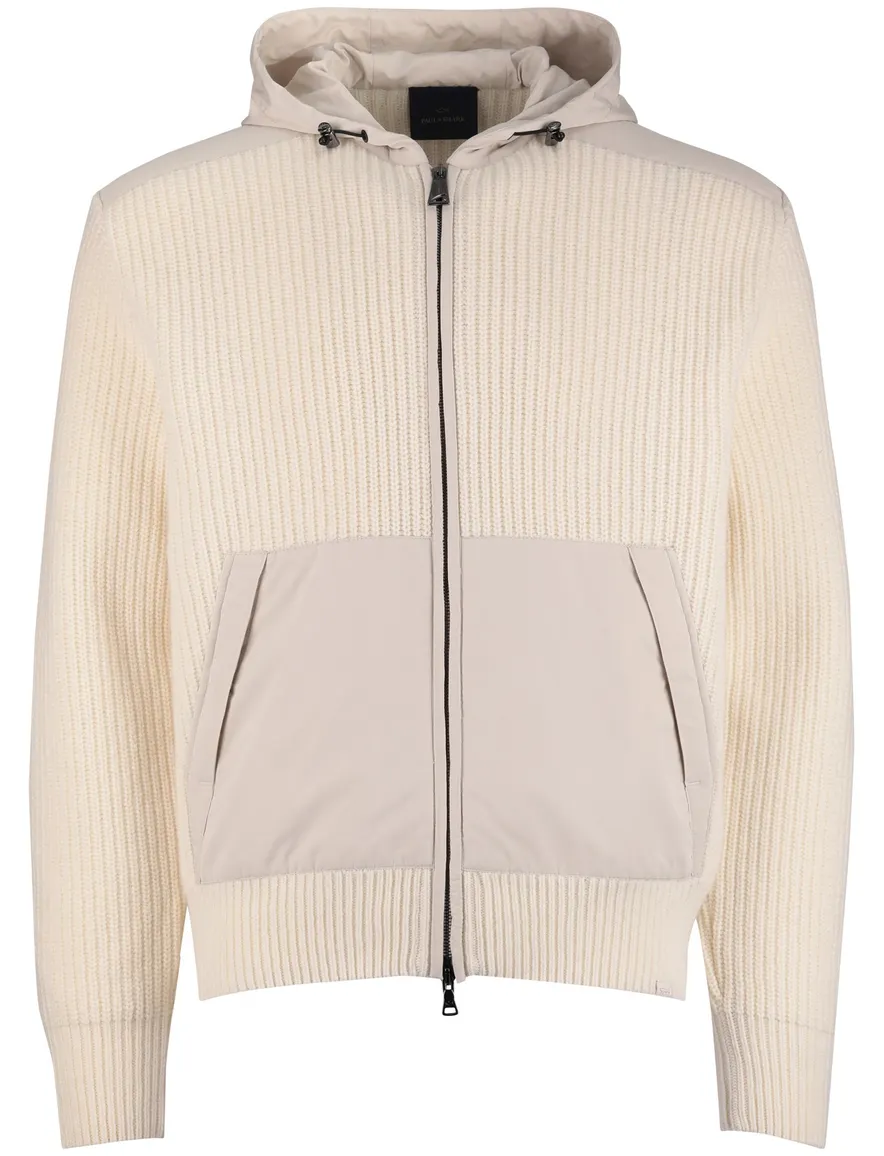 Paul & Shark vest beige effen lamswol wijde fit rib