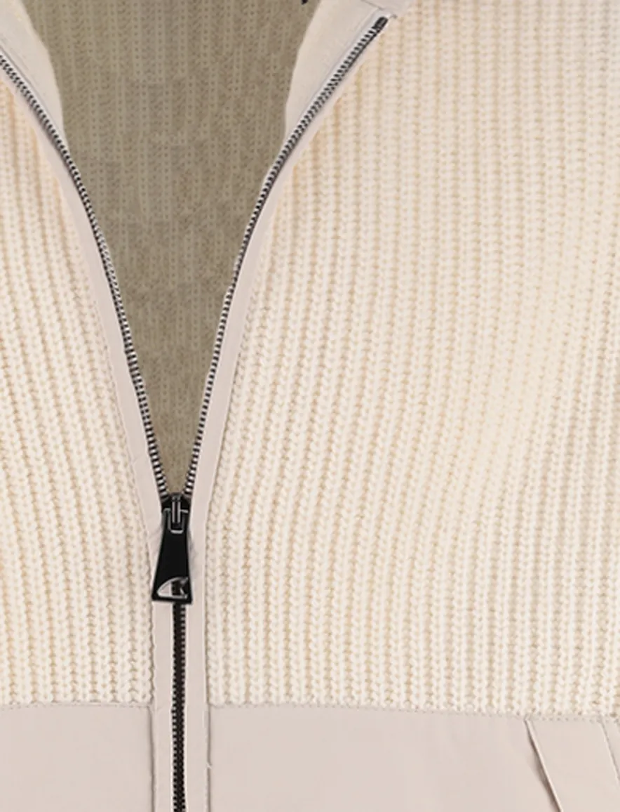 Paul & Shark vest beige effen lamswol wijde fit rib