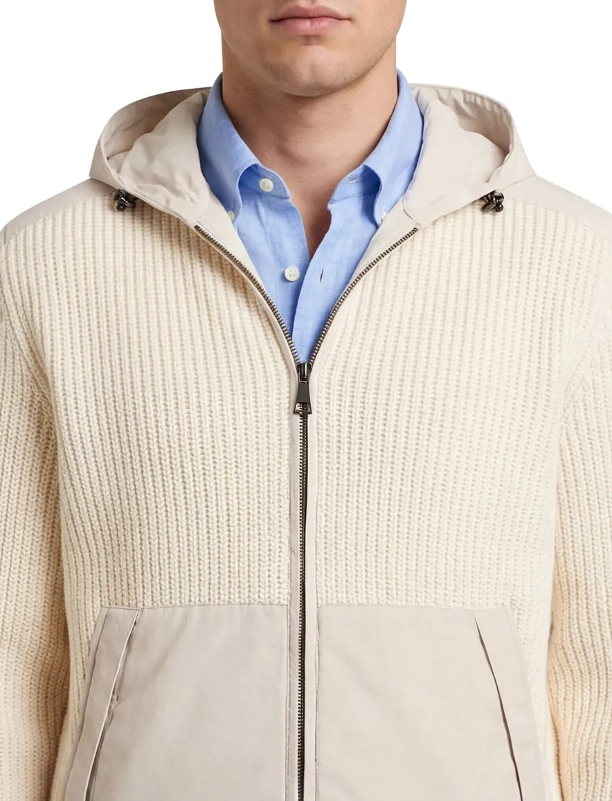 Paul & Shark vest beige effen lamswol wijde fit rib
