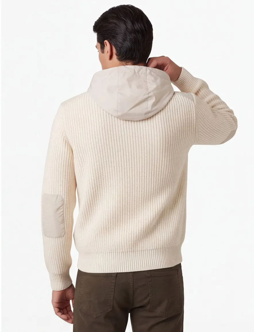 Paul & Shark vest beige effen lamswol wijde fit rib
