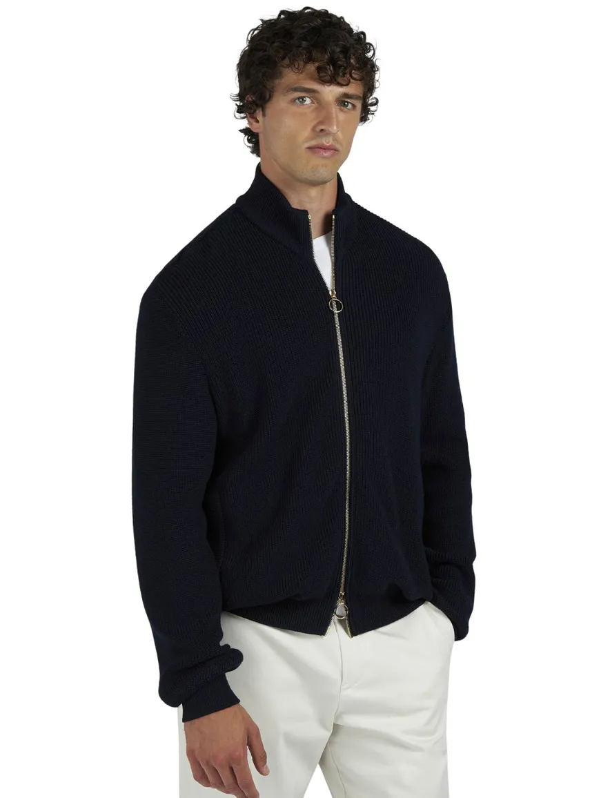 Paul & Shark vest rits donkerblauw gebreid