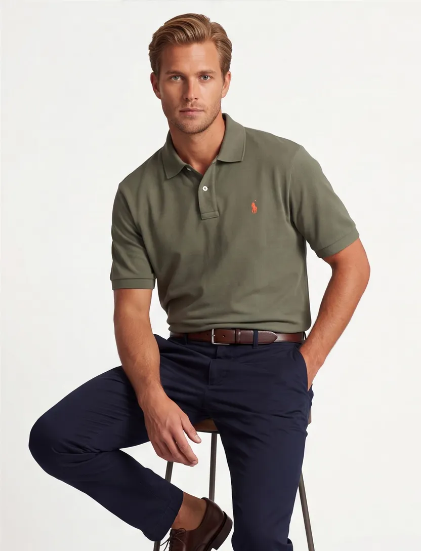 Poloshirt Polo Ralph Lauren olijfgroen v-hals