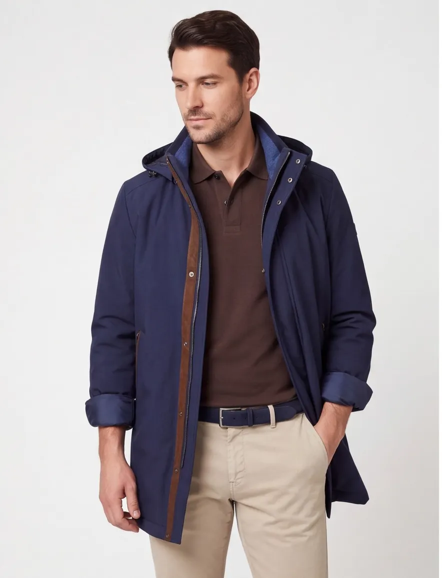 Paul & Shark winterjas donkerblauw effen capuchon wijde fit