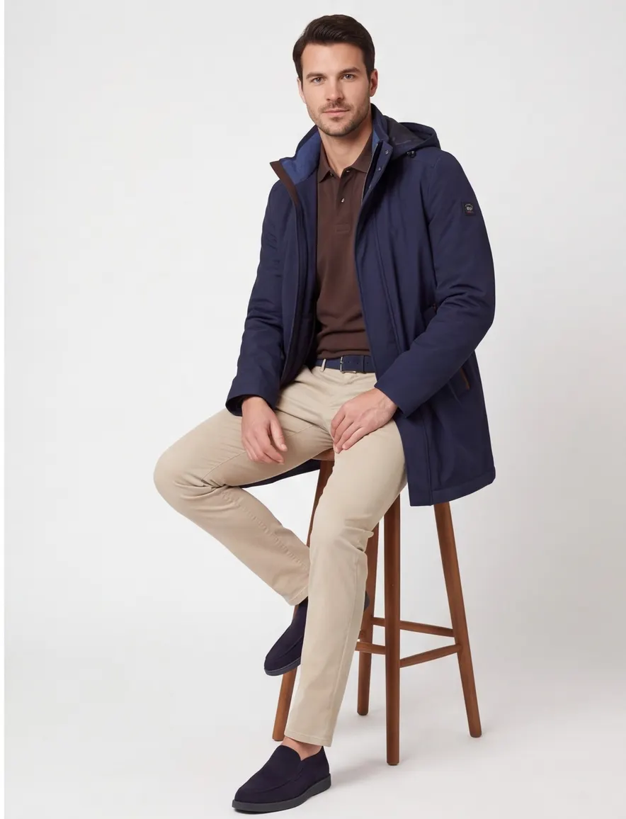 Paul & Shark winterjas donkerblauw effen capuchon wijde fit
