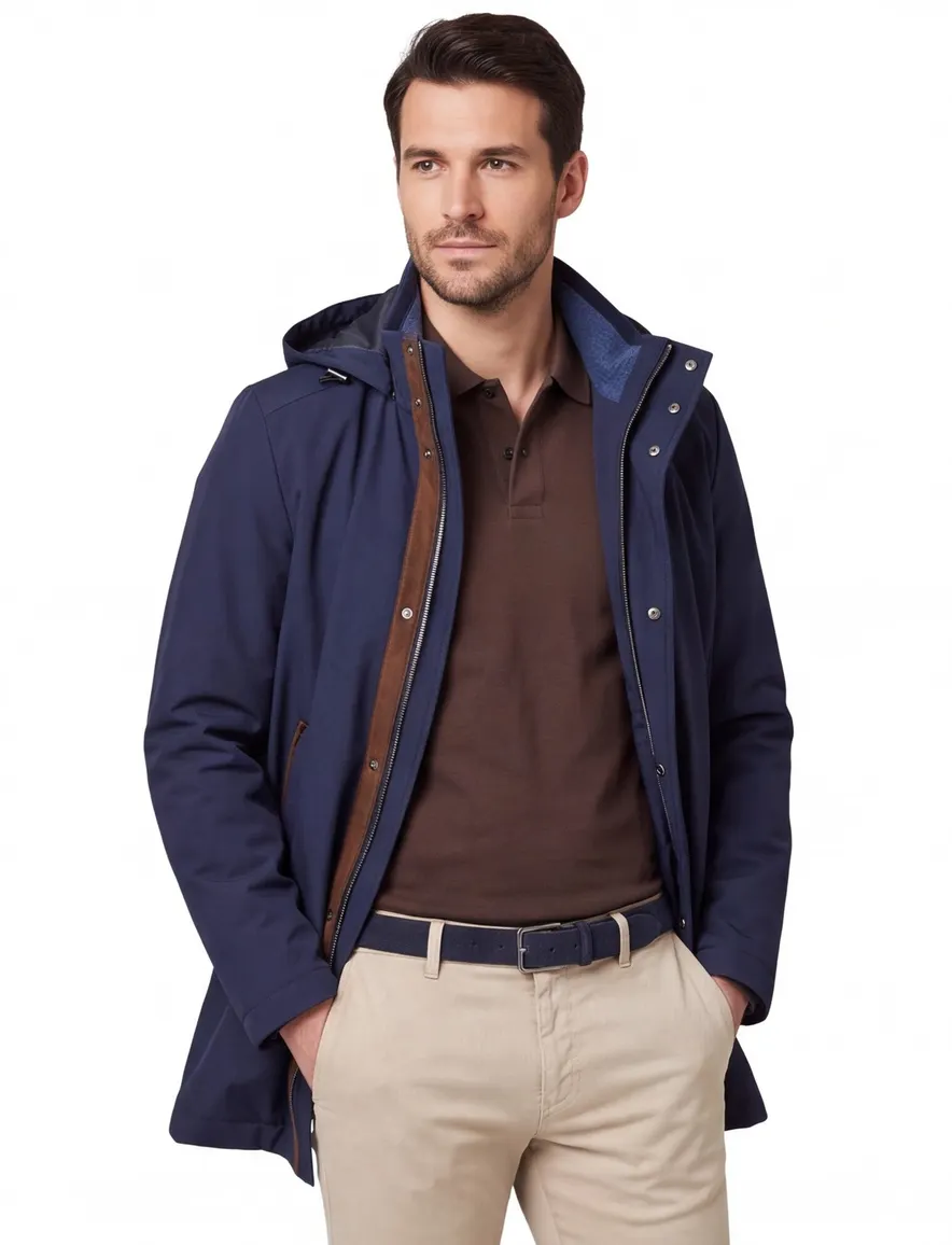 Paul & Shark winterjas donkerblauw effen capuchon wijde fit