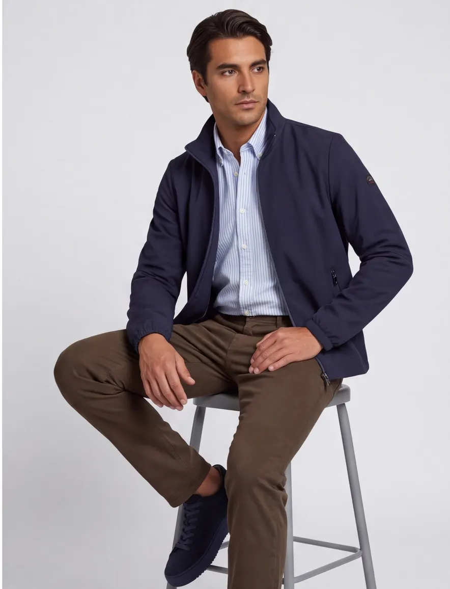 Paul & Shark tussenjas donkerblauw polyamide effen wijde fit