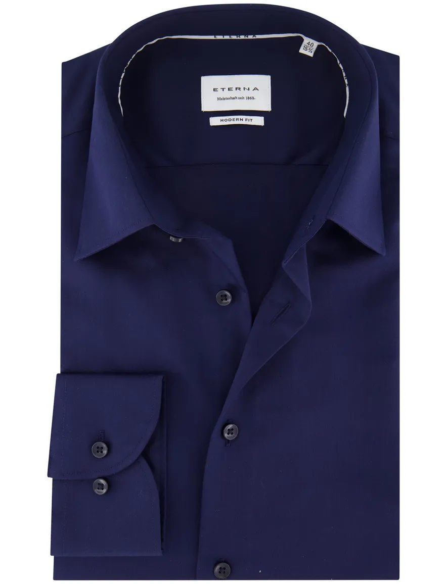 Eterna overhemd donkerblauw strijkvrij effen