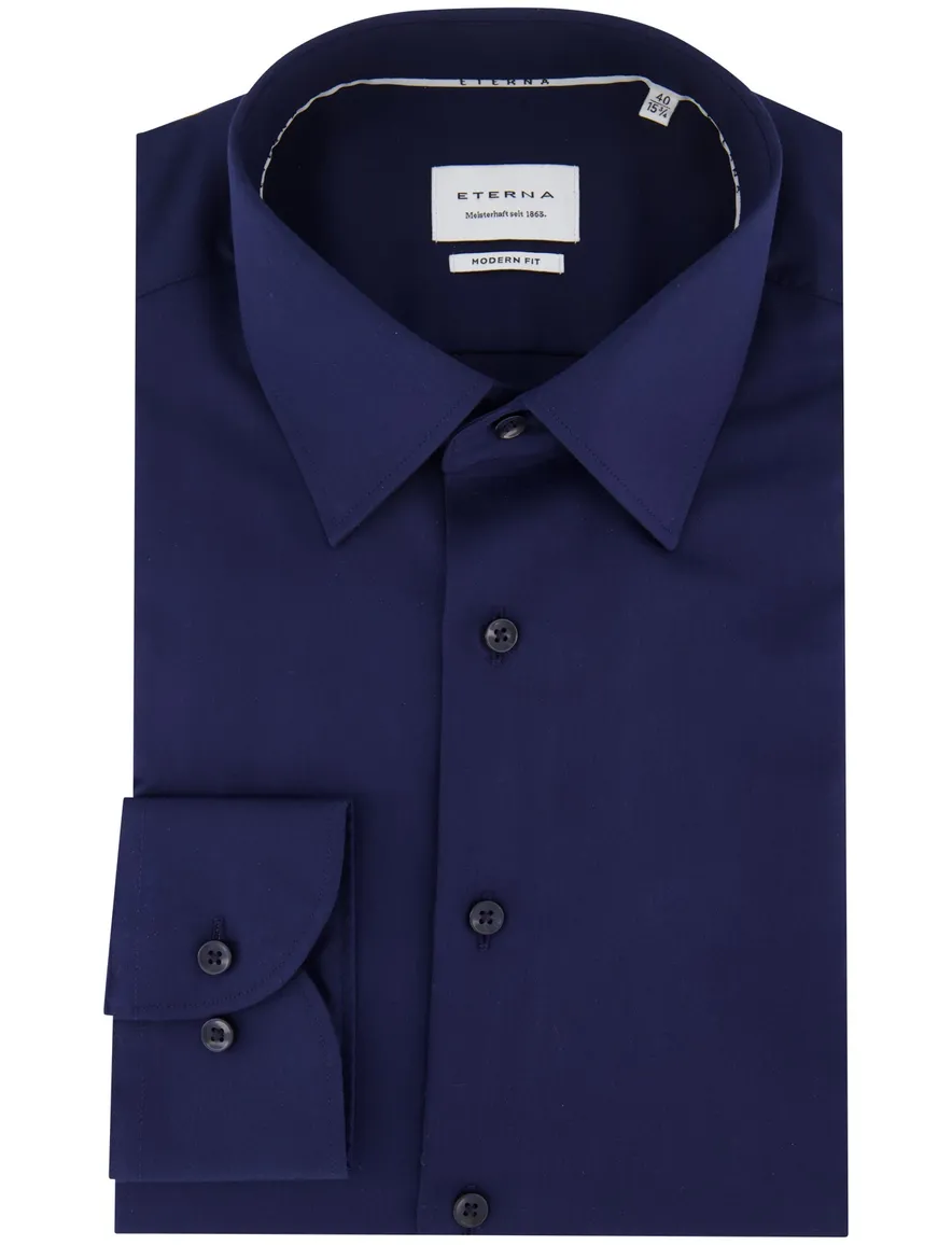 Eterna overhemd donkerblauw strijkvrij effen