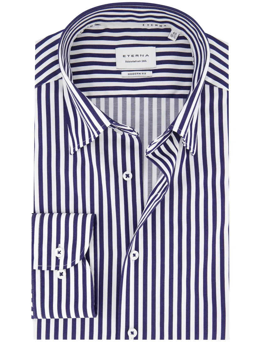Eterna overhemd donkerblauw gestreept katoen modern fit