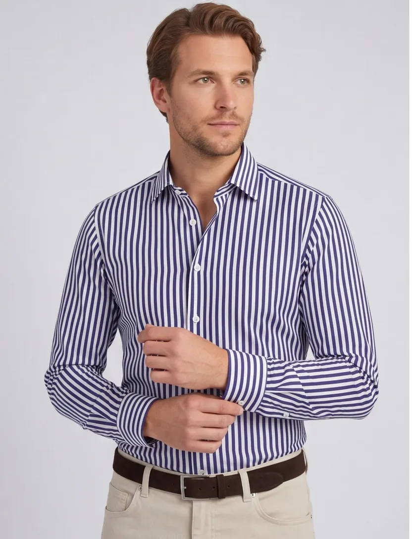 Eterna overhemd donkerblauw gestreept katoen modern fit