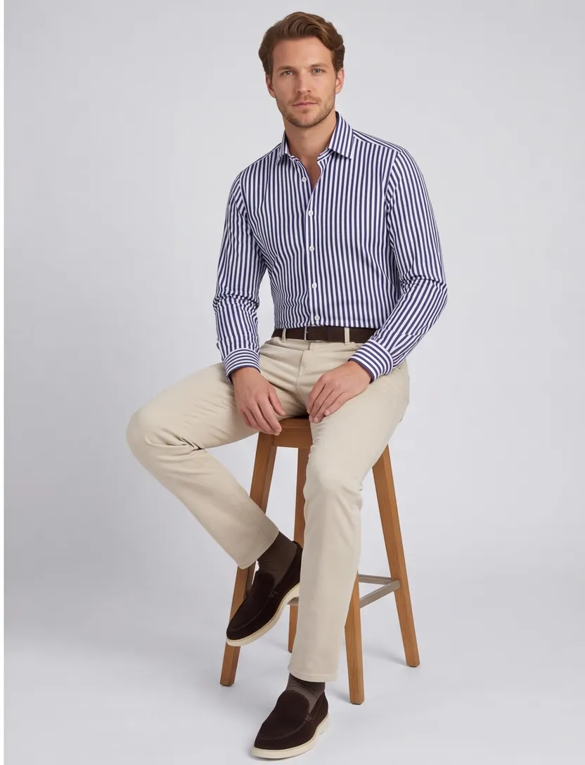 Eterna overhemd donkerblauw gestreept katoen modern fit