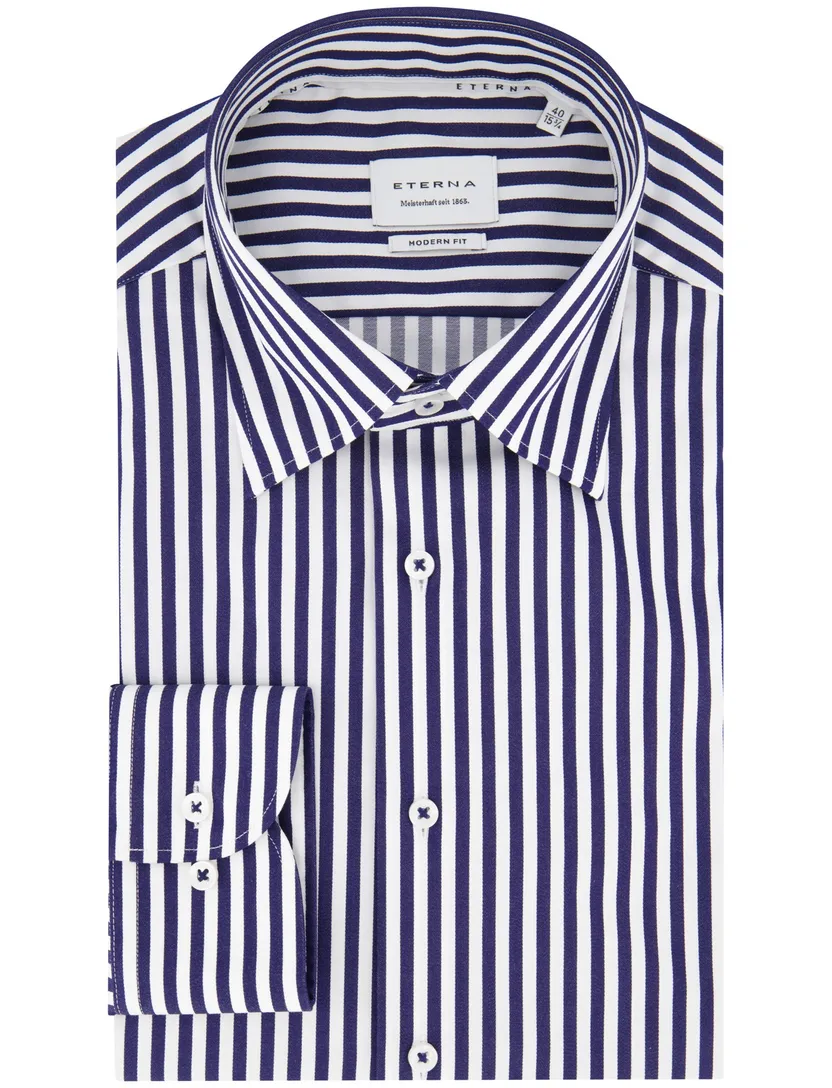 Eterna overhemd donkerblauw gestreept katoen modern fit