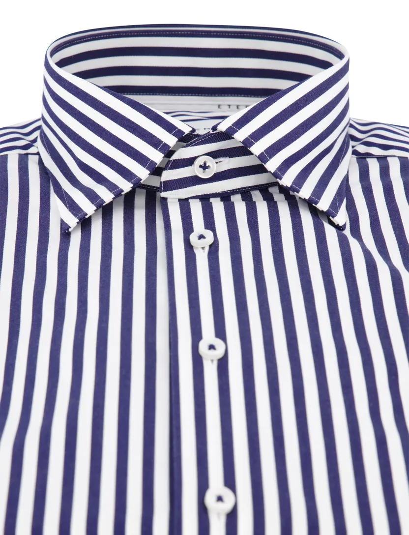 Eterna overhemd donkerblauw gestreept katoen modern fit