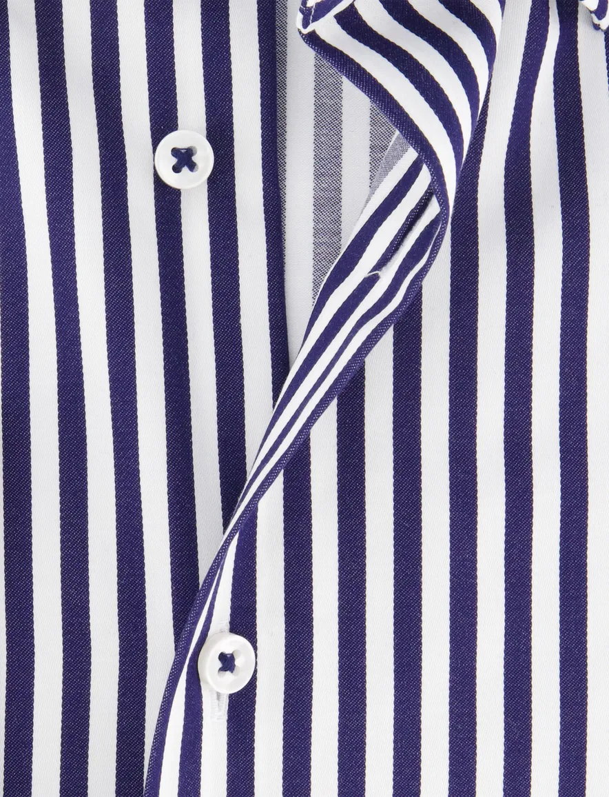 Eterna overhemd donkerblauw gestreept katoen lange mouw