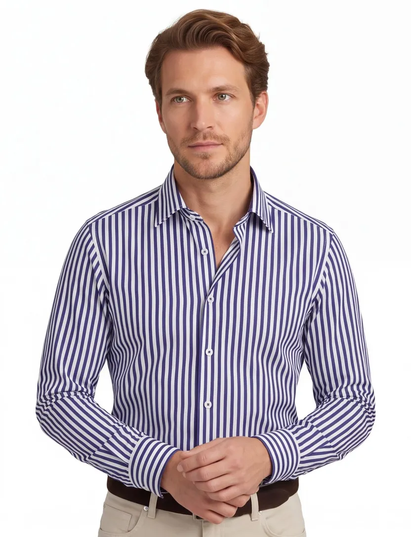 Eterna overhemd donkerblauw gestreept katoen modern fit