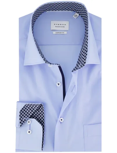Eterna Eterna overhemd blauw comfort fit borstzak lange mouw