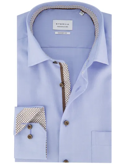 Eterna Eterna overhemd blauw comfort fit strijkvrij lange mouw