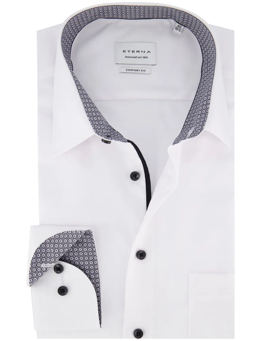 Eterna overhemd wit comfort fit met borstzak