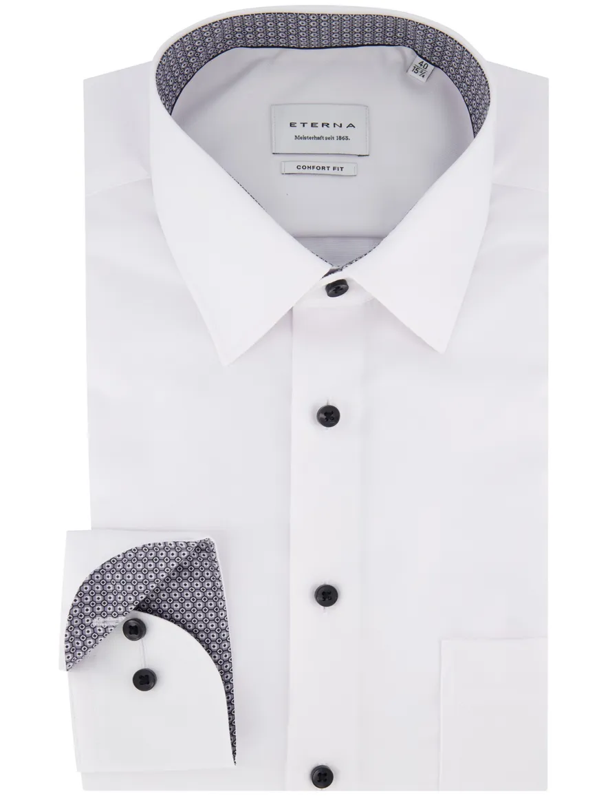 Eterna overhemd wit comfort fit met borstzak