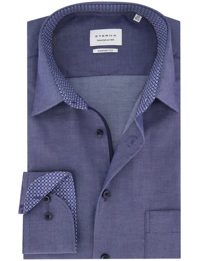 Eterna Eterna overhemd blauw comfort fit strijkvrij met borstzak