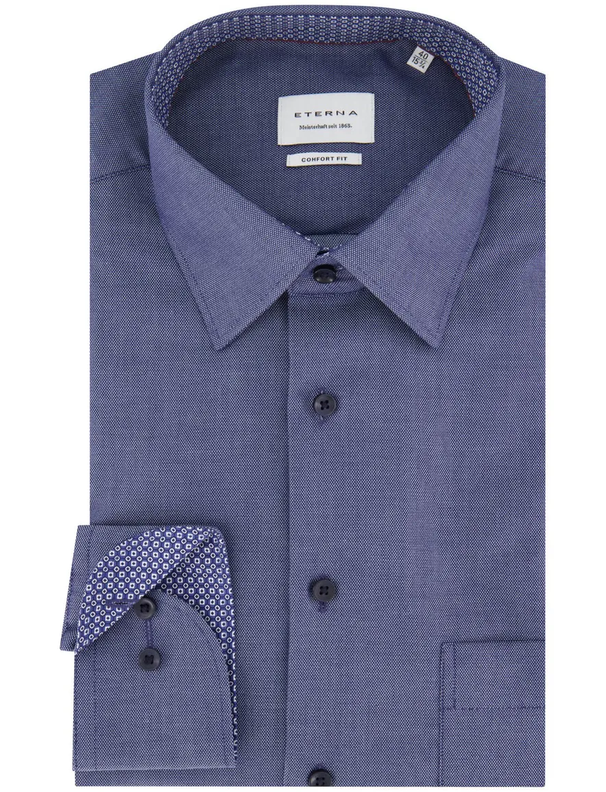 Eterna overhemd blauw comfort fit strijkvrij gemêleerd