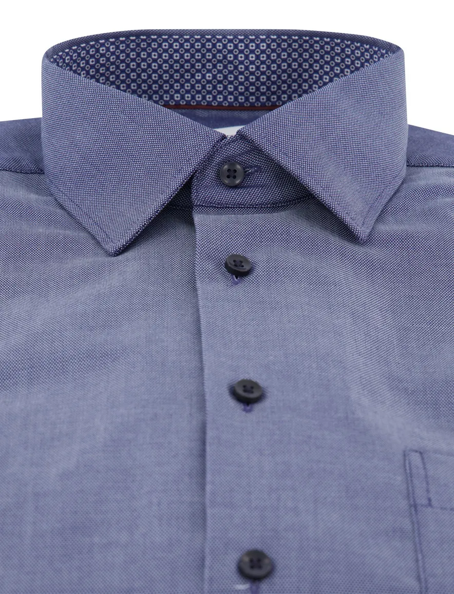 Eterna overhemd blauw comfort fit strijkvrij gemêleerd