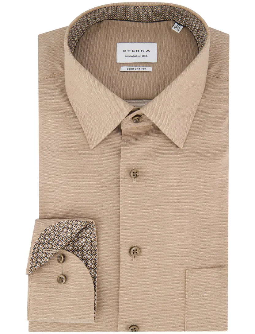 Eterna overhemd beige comfort fit met borstzak