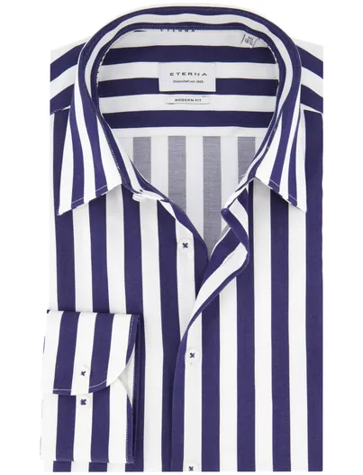 Eterna Eterna overhemd donkerblauw gestreept strijkvrij modern fit