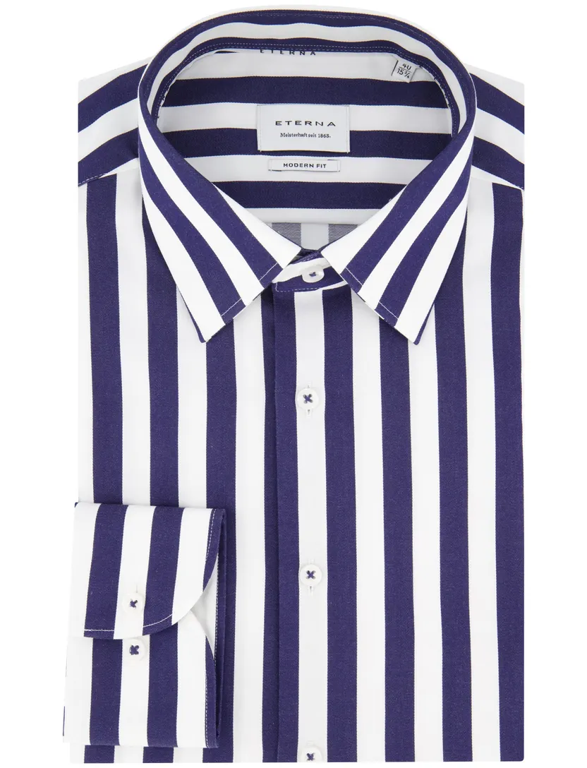 Eterna overhemd donkerblauw gestreept strijkvrij modern fit