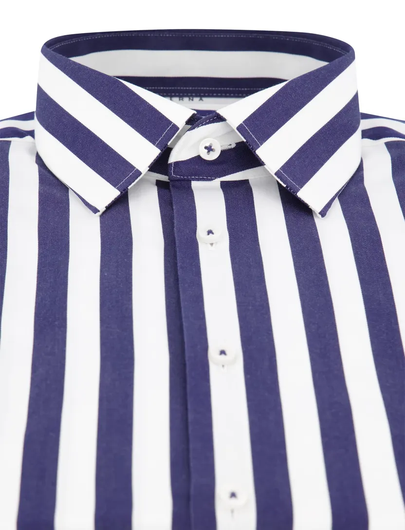 Eterna overhemd donkerblauw gestreept strijkvrij modern fit