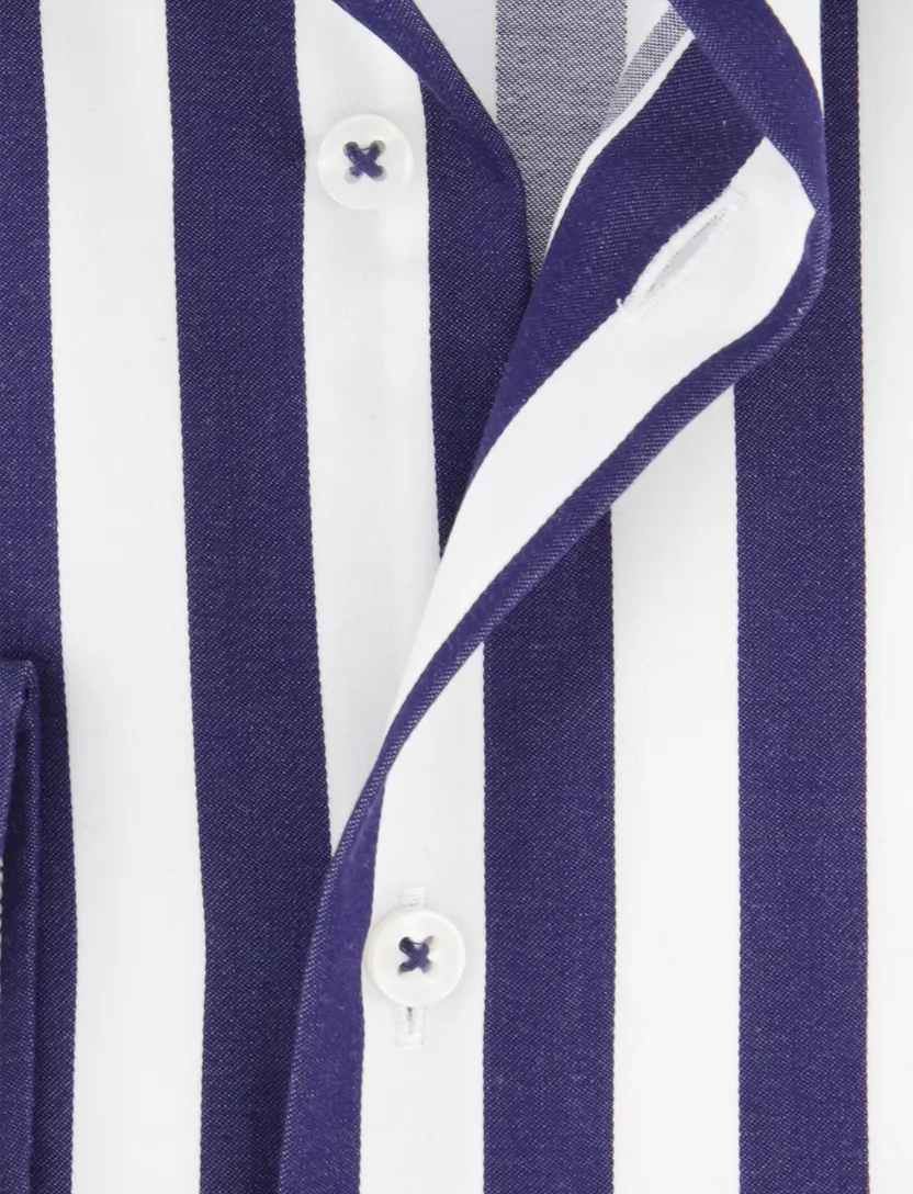 Eterna overhemd donkerblauw gestreept strijkvrij modern fit