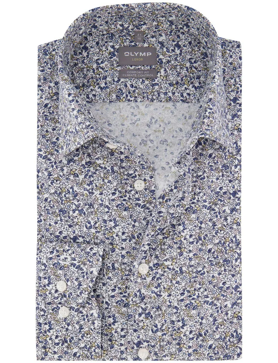 Olymp overhemd blauw geprint