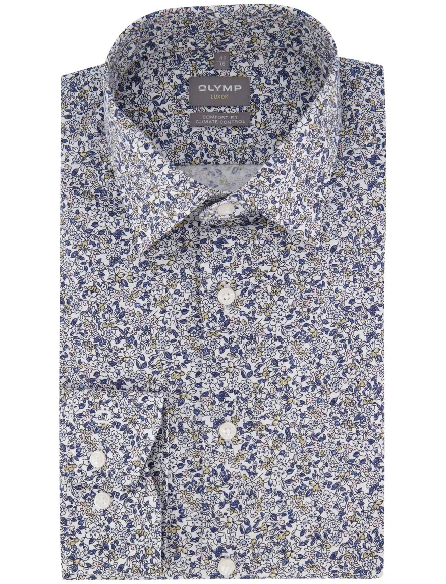 Olymp overhemd blauw geprint
