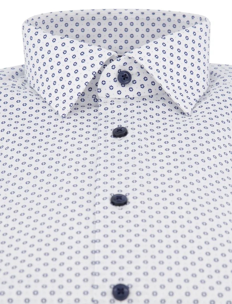katoenen Olymp overhemd blauw geprint wijde fit