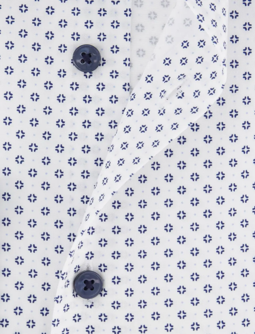 katoenen Olymp overhemd blauw geprint wijde fit
